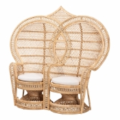 bali & pari Nerita Modern Bohemian Natural Brown Rattan Two-Seater Peacock Chair